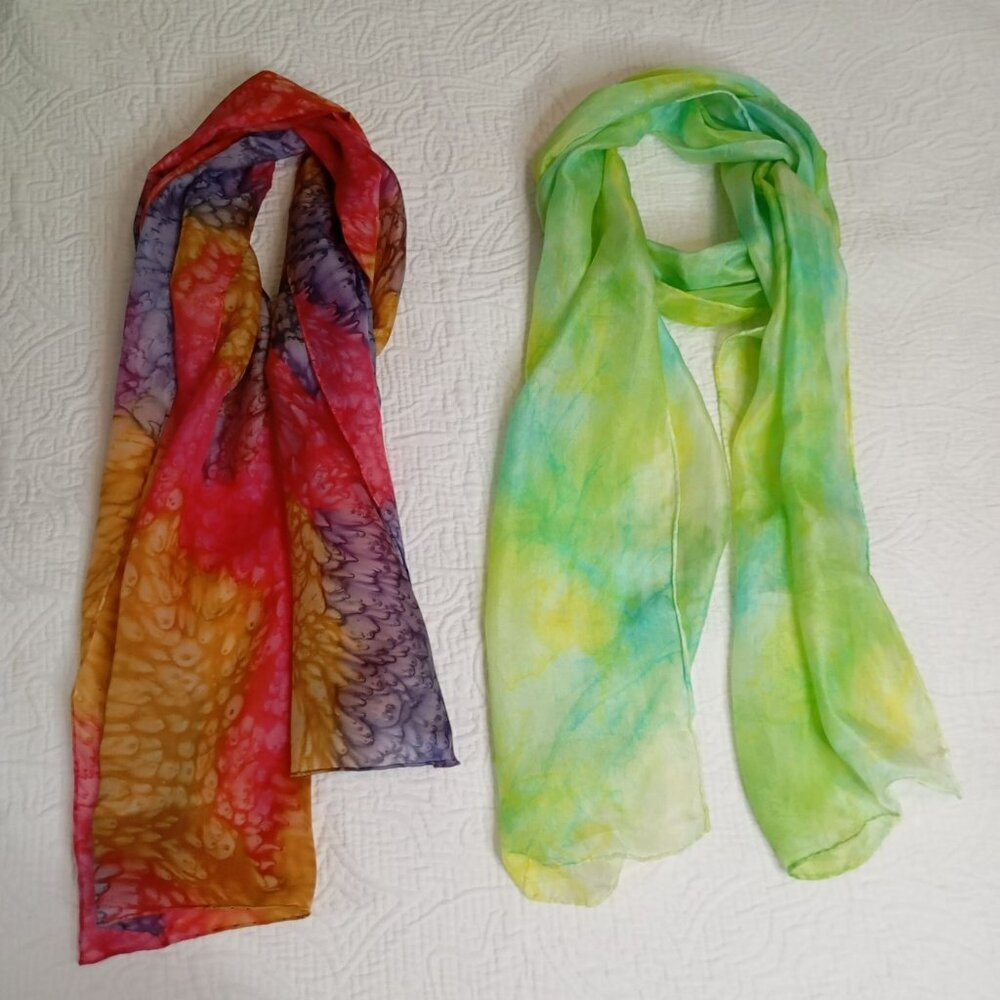 Handmade Tie-Dye Silk Scarves Multicolor Lightweight & Soft Elegant Styling